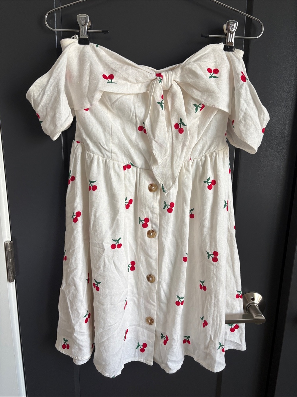 miami White Cherry-Print Strapless Tie-Front Dress